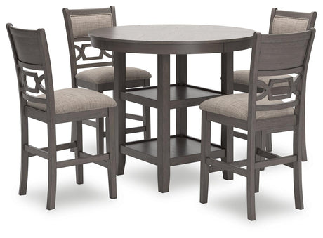 Wrenning Gray Counter Height Dining Table and 4 Bar Stools by Ashley at Eve Furniture