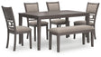 Wrenning Gray Dining Table and 4 Chairs and Bench by Ashley at Eve Furniture