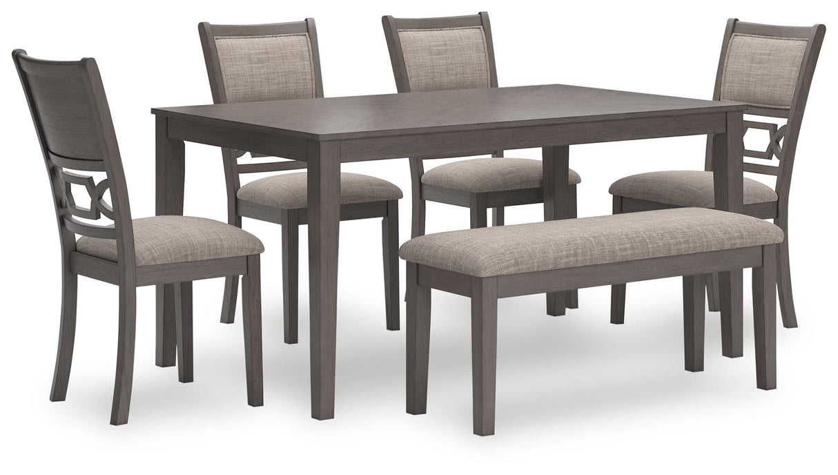 Wrenning Gray Dining Table and 4 Chairs and Bench by Ashley at Eve Furniture