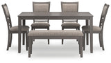 Wrenning Gray Dining Table and 4 Chairs and Bench by Ashley at Eve Furniture