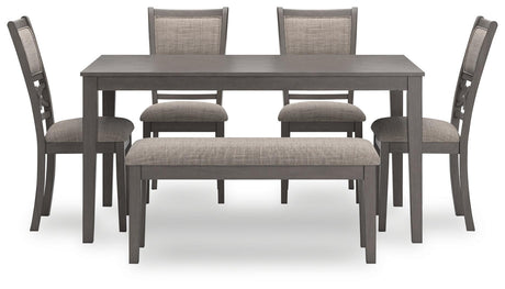 Wrenning Gray Dining Table and 4 Chairs and Bench by Ashley at Eve Furniture