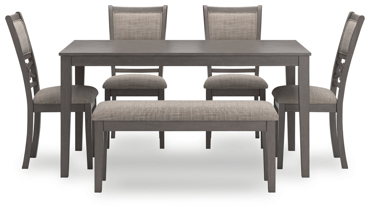 Wrenning Gray Dining Table and 4 Chairs and Bench (Set of 6)