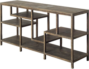 Wright I 16L x 66W Brown Wood Multi-Level Shelf Console Table by Mercana at Eve Furniture