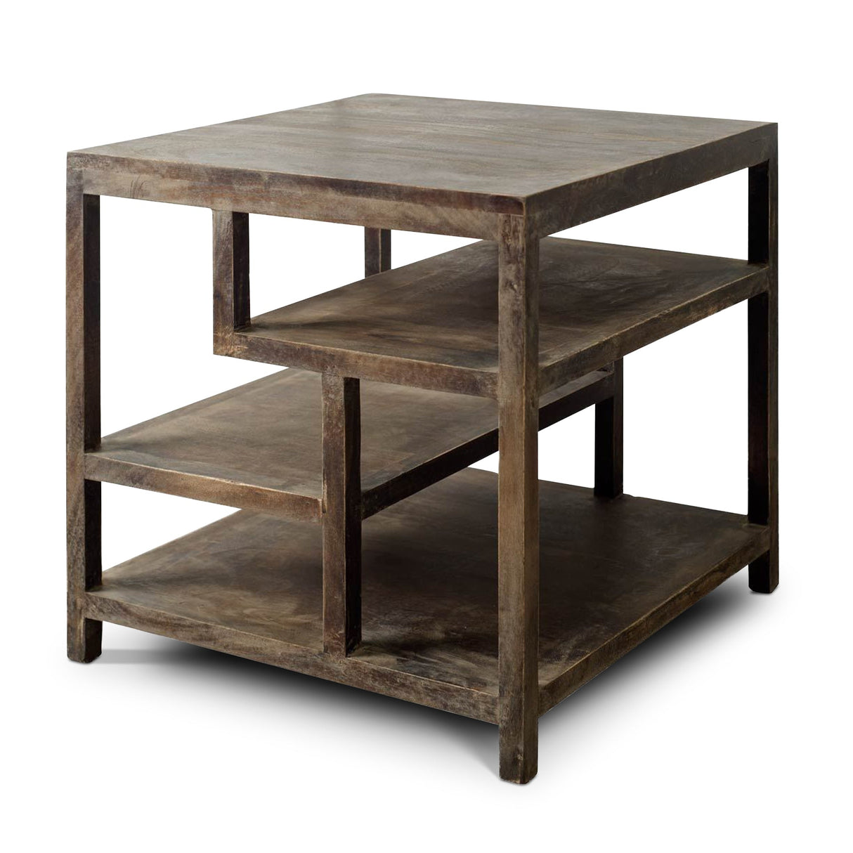 Wright II 22" x 21.9" Square Top Medium Brown Wooden Multi-Shelf End/Side Table by Mercana at Eve Furniture