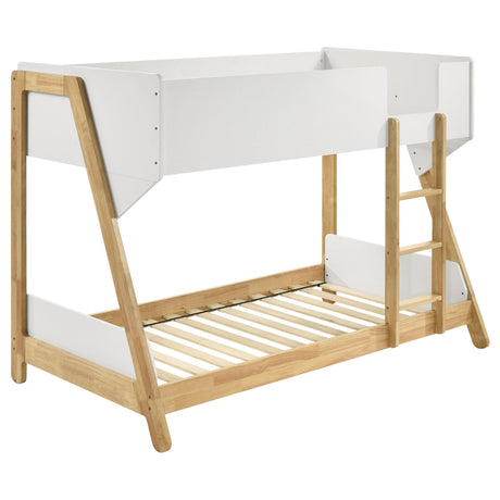 Wyatt White and Natural Wood Twin Over Twin Bunk Bed by Coaster at Eve Furniture