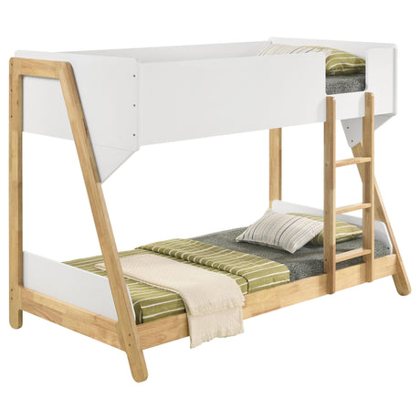 Wyatt White and Natural Wood Twin Over Twin Bunk Bed by Coaster at Eve Furniture
