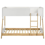 Wyatt White and Natural Wood Twin Over Twin Bunk Bed by Coaster at Eve Furniture