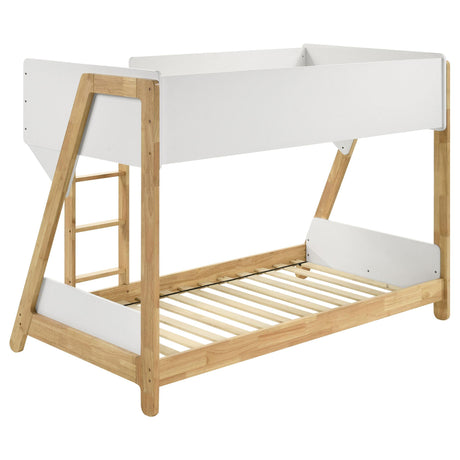 Wyatt White and Natural Wood Twin Over Twin Bunk Bed by Coaster at Eve Furniture