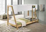 Wyatt White and Natural Wood Twin Over Twin Bunk Bed by Coaster at Eve Furniture