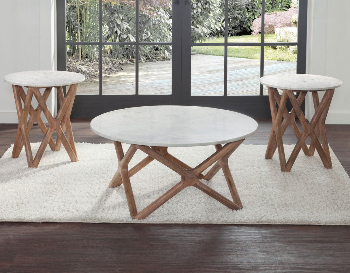 Wyman Banswara 20″ Round White Marble Top End Table by Steve Silver at Eve Furniture