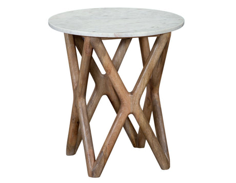 Wyman Banswara 20″ Round White Marble Top End Table by Steve Silver - Eve Furniture