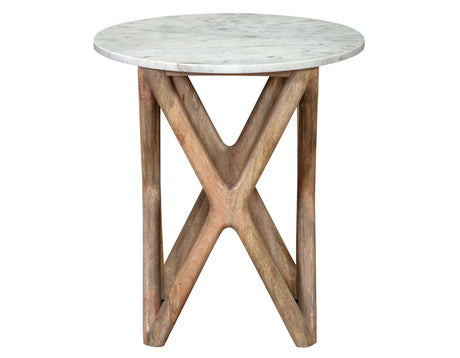 Wyman Banswara 20″ Round White Marble Top End Table by Steve Silver - Eve Furniture