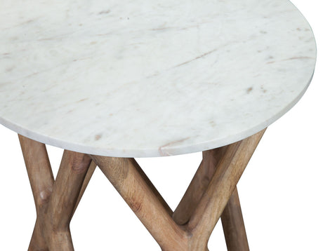 Wyman Banswara 20″ Round White Marble Top End Table by Steve Silver - Eve Furniture