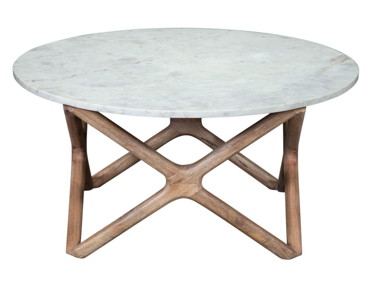 Wyman Banswara 36″ Round White Marble Top Cocktail Table by Steve Silver at Eve Furniture