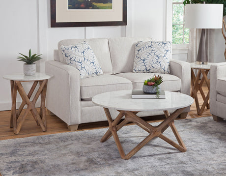 Wyman 3-Piece Round Banswara White Marble Top Table Set by Steve Silver at Eve Furniture