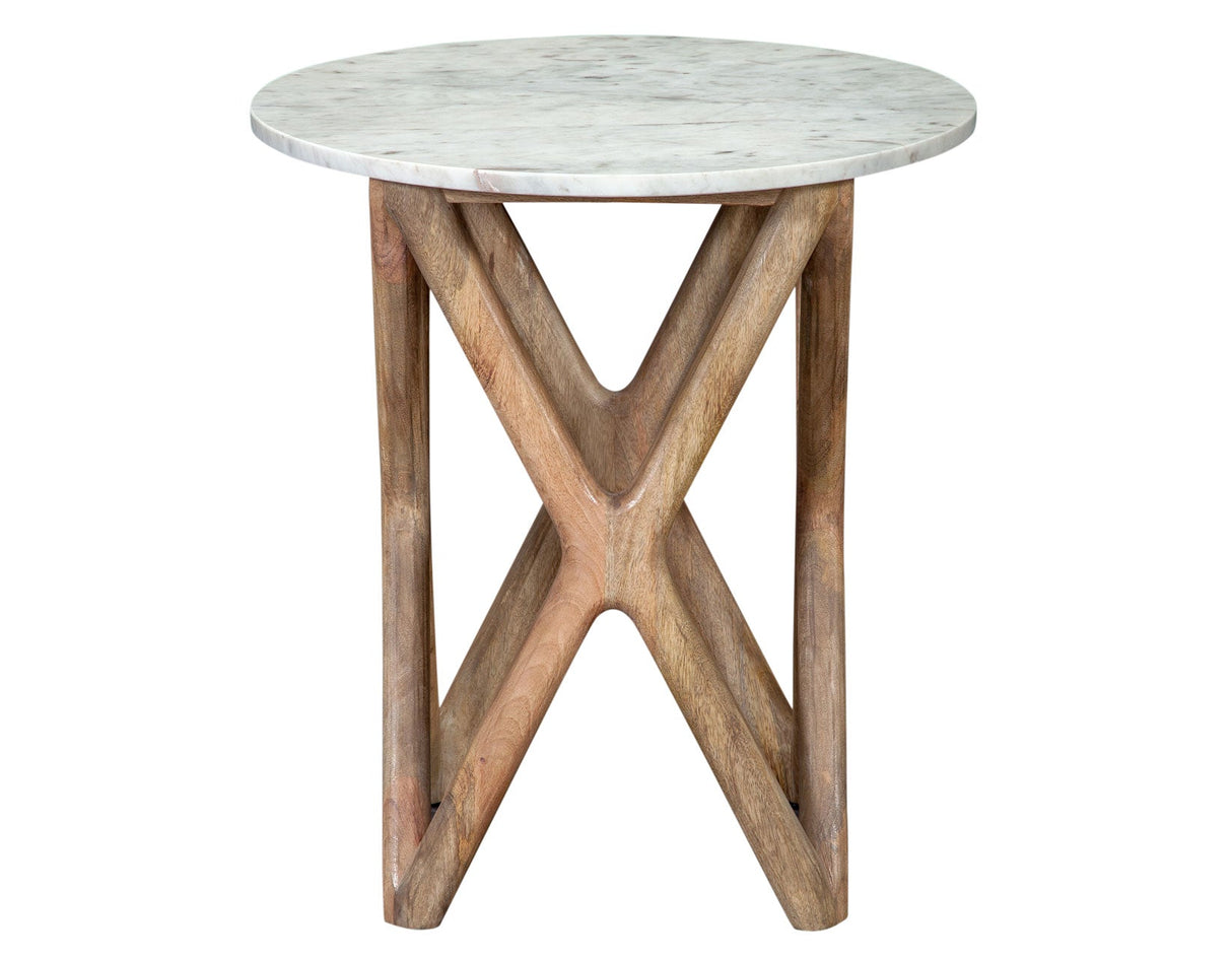 Wyman Banswara 20″ Round White Marble Top End Table by Steve Silver at Eve Furniture