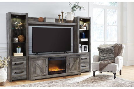 Wynnlow Gray 4-Piece Entertainment Center with Electric Fireplace by Ashley at Eve Furniture