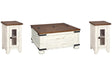 Wystfield White/Brown Coffee Table and 2 Chairside End Tables by Ashley at Eve Furniture