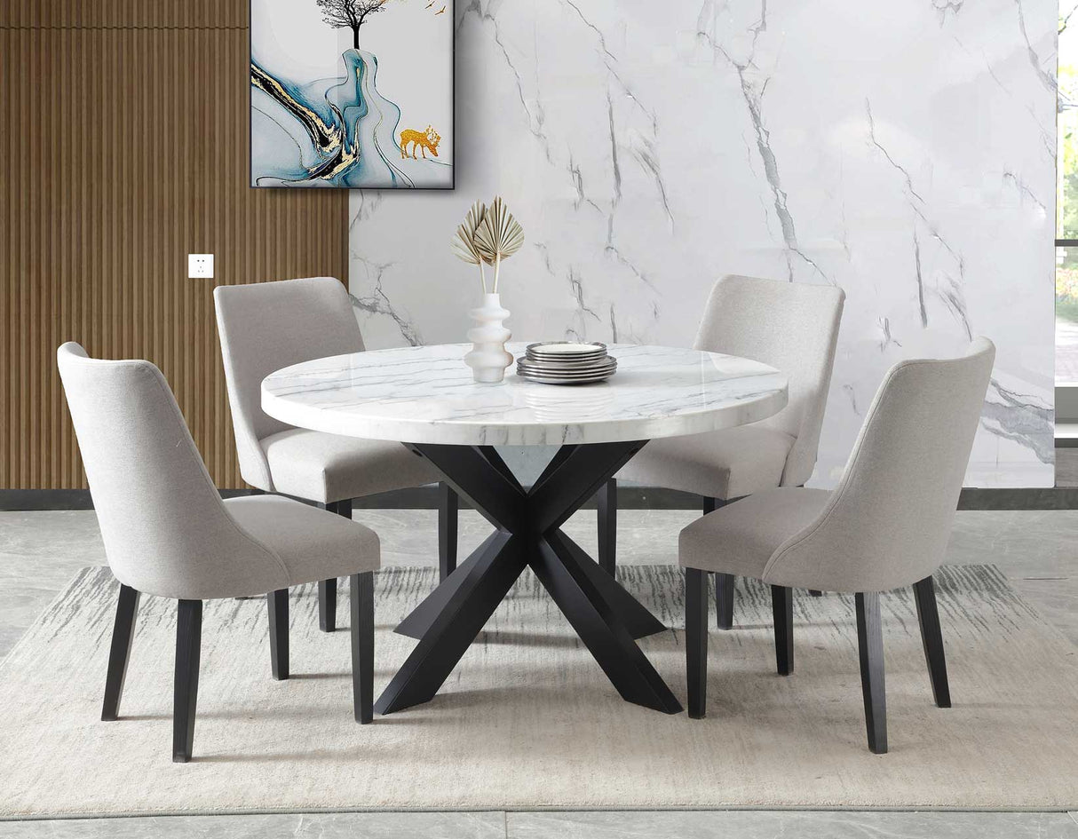 Xena 52-inch Round 5-Piece White Marble Dining Set(Table & 4 Side Chairs)