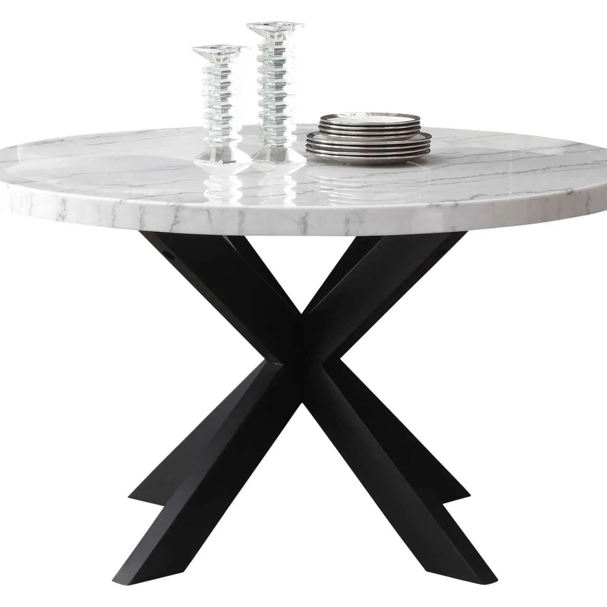 Xena 52-inch Round Dining Table, White Marble Top - Eve Furniture