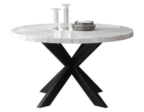 Xena 52-inch Round Dining Table, White Marble Top by Steve Silver at Eve Furniture