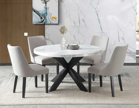 Xena 52-inch Round Dining Table, White Marble Top