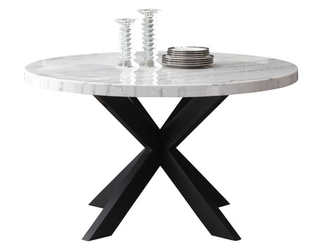 Xena Ebony/Light Gray Round Marble Top Dining Room Set by Steve Silver at Eve Furniture