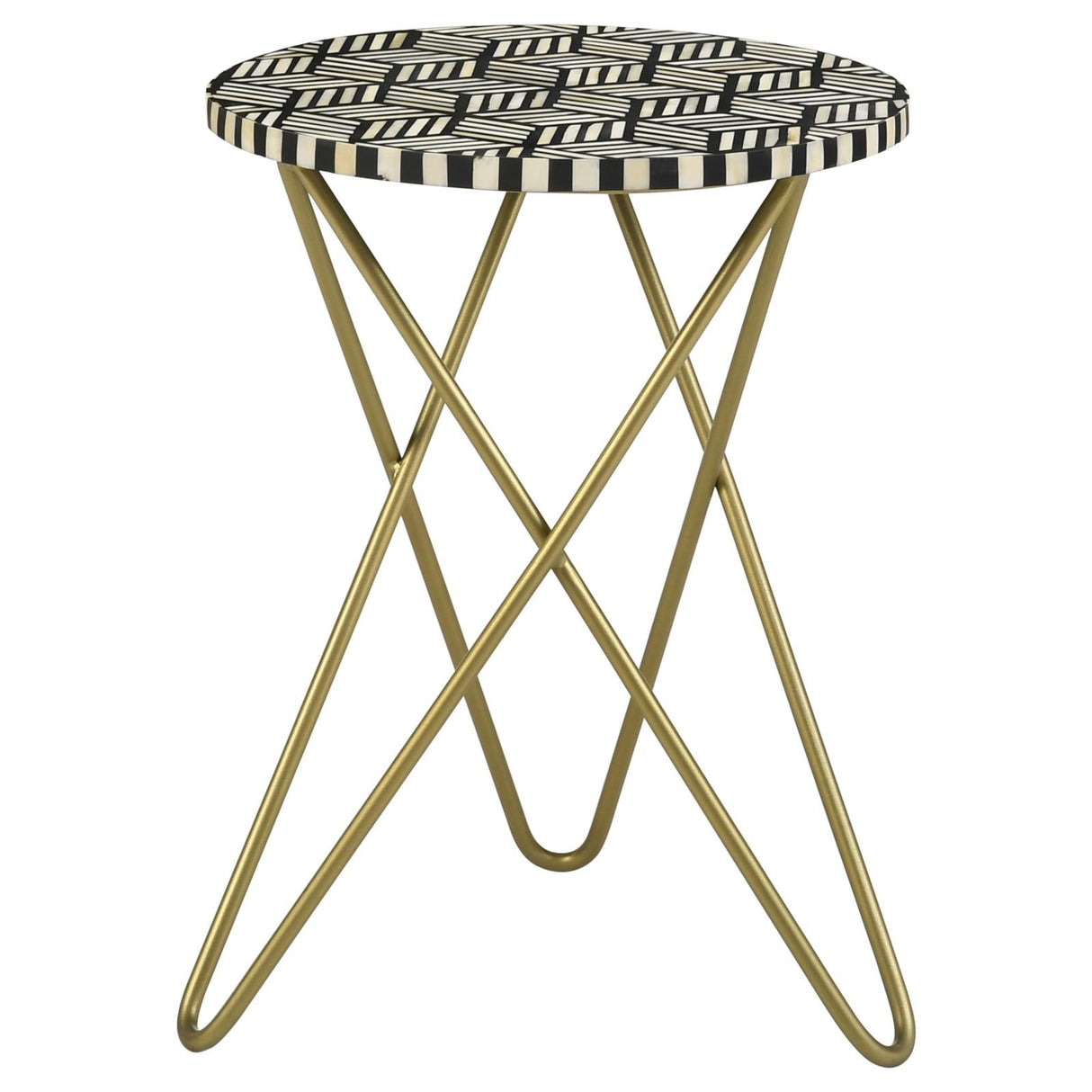 Xenia Black/White Round Accent Table with Hairpin Legs