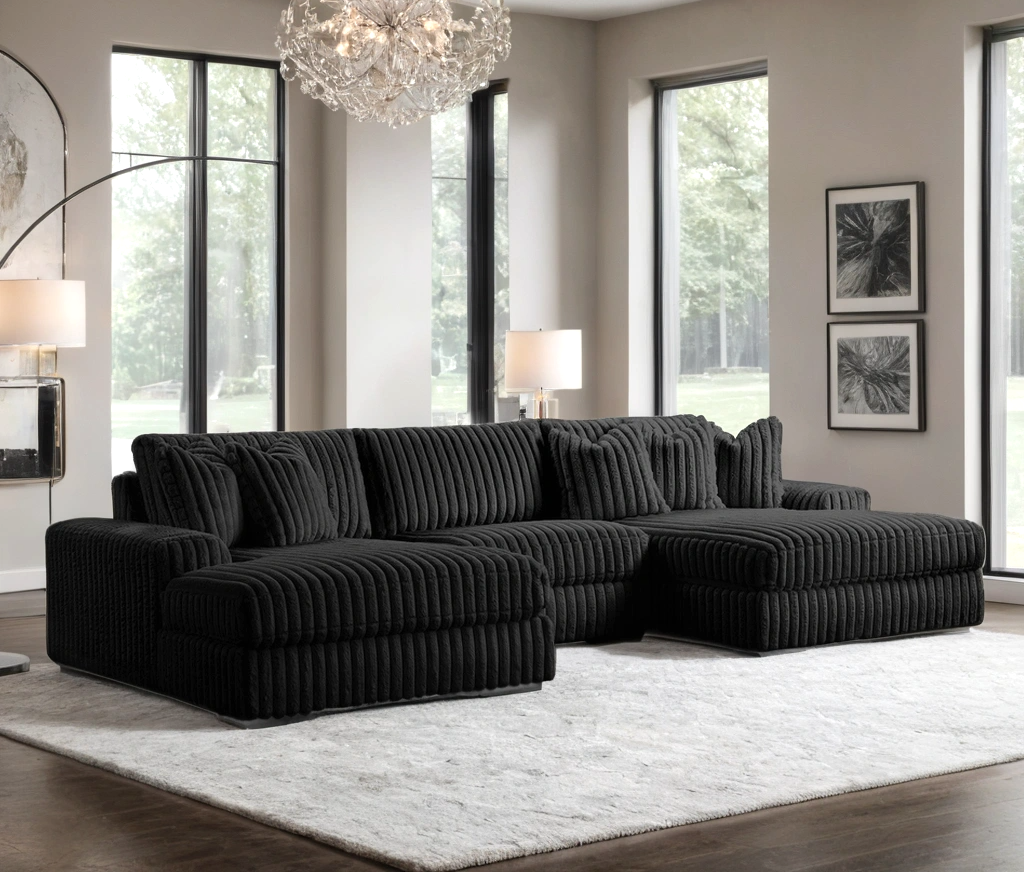 XL Sunday Black 3-Piece Double Chaise Sectional by Happy Homes at Eve Furniture