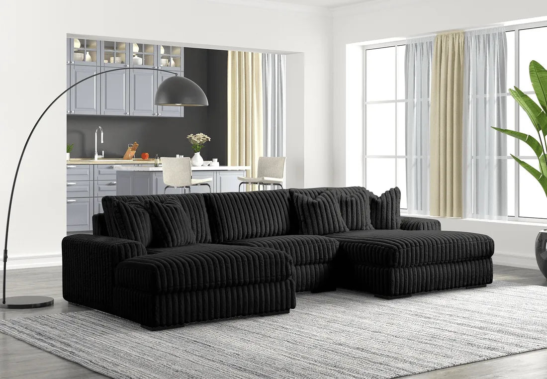 XL Sunday Black 3-Piece Double Chaise Sectional by Happy Homes at Eve Furniture