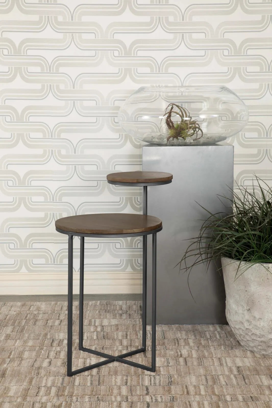 Yael Natural/Gunmetal Round Accent Table by Coaster at Eve Furniture