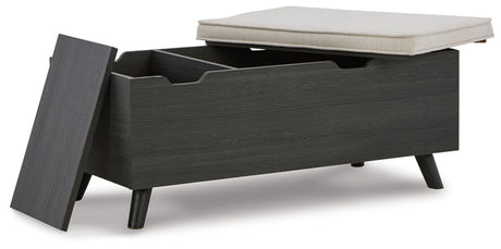 Yarlow Linen/Gray Storage Bench by Ashley at Eve Furniture
