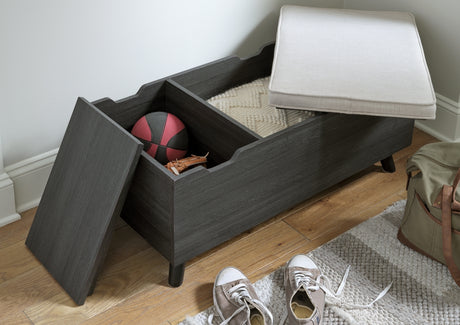 Yarlow Linen/Gray Storage Bench by Ashley at Eve Furniture