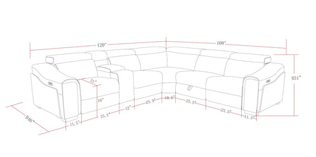 Yash Black 6-Piece Power Reclining Sectional by New Era Innovations at Eve Furniture