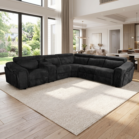 Yash Black 6-Piece Power Reclining Sectional by New Era Innovations at Eve Furniture