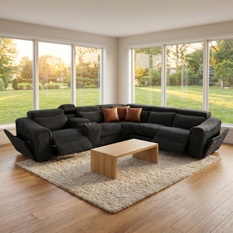 Yash Black 6-Piece Power Reclining Sectional by New Era Innovations at Eve Furniture