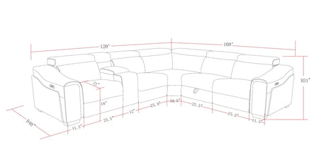 Yash Grey 6-Piece Power Reclining Sectional by New Era Innovations at Eve Furniture