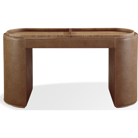 Yeal Leather Upholstered Storage Console Table with Wooden Tray Top by Modus Furniture at Eve Furniture
