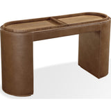 Yeal Leather Upholstered Storage Console Table with Wooden Tray Top by Modus Furniture at Eve Furniture