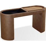 Yeal Leather Upholstered Storage Console Table with Wooden Tray Top by Modus Furniture at Eve Furniture