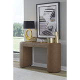 Yeal Leather Upholstered Storage Console Table with Wooden Tray Top by Modus Furniture at Eve Furniture