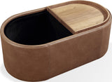 Yeal Sahara Leather Upholstered Storage Coffee Table with Wooden Tray Top and Casters by Modus Furniture at Eve Furniture