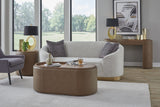 Yeal Sahara Leather Upholstered Storage Coffee Table with Wooden Tray Top and Casters by Modus Furniture at Eve Furniture