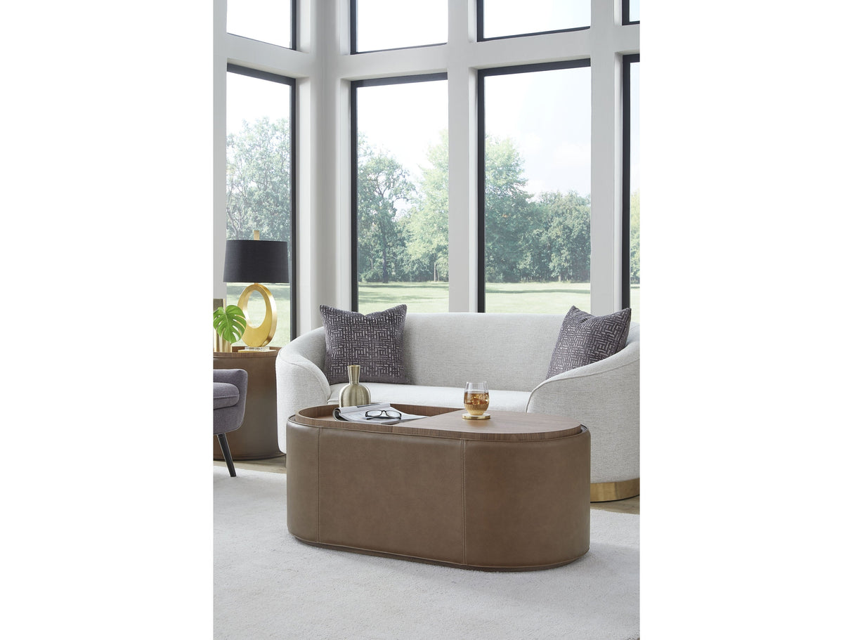 Yeal Sahara Leather Upholstered Storage Coffee Table with Wooden Tray Top and Casters by Modus Furniture at Eve Furniture