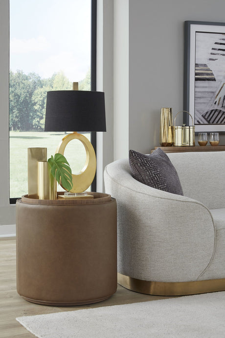 Yeal Sahara Leather Upholstered Storage End Table with Wooden Tray Top by Modus Furniture at Eve Furniture