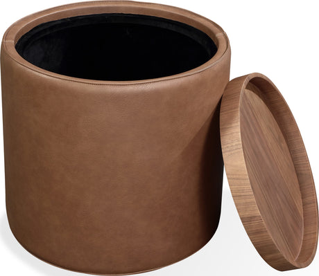 Yeal Sahara Leather Upholstered Storage End Table with Wooden Tray Top by Modus Furniture at Eve Furniture