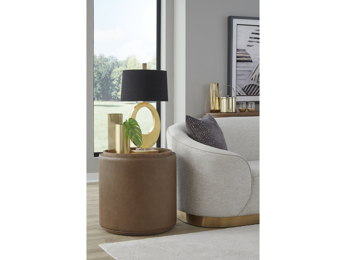 Yeal Sahara Leather Upholstered Storage End Table with Wooden Tray Top by Modus Furniture at Eve Furniture
