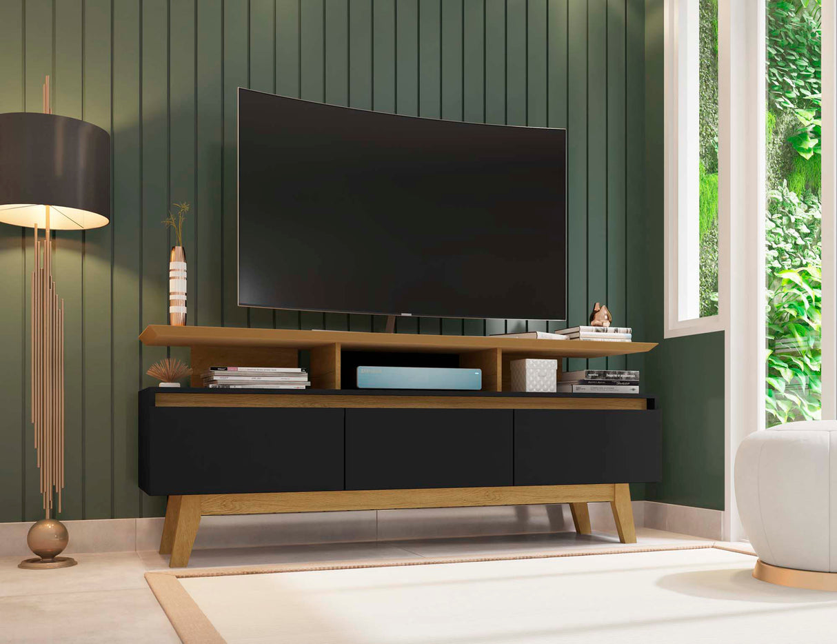 Yonkers 62.99 TV Stand in Black and Cinnamon by Manhattan Comfort at Eve Furniture