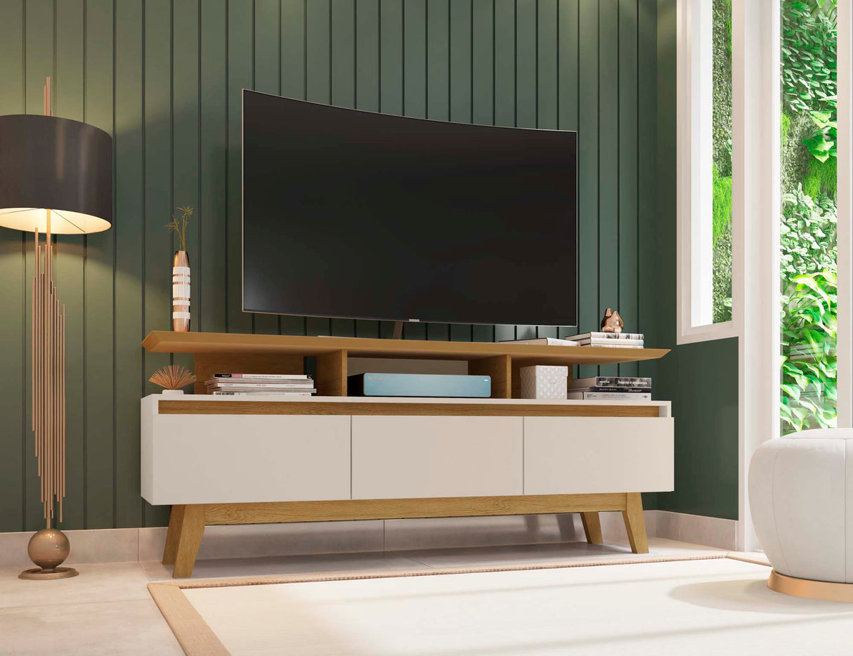 Yonkers 62.99 TV Stand in Off White and Cinnamon by Manhattan Comfort at Eve Furniture