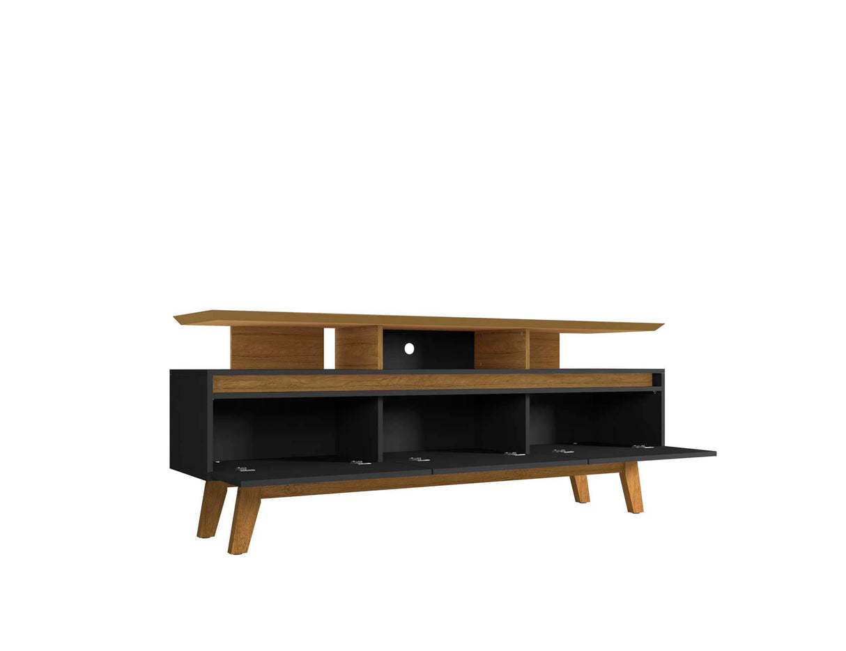 Yonkers 70.86 TV Stand in Black and Cinnamon by Manhattan Comfort at Eve Furniture